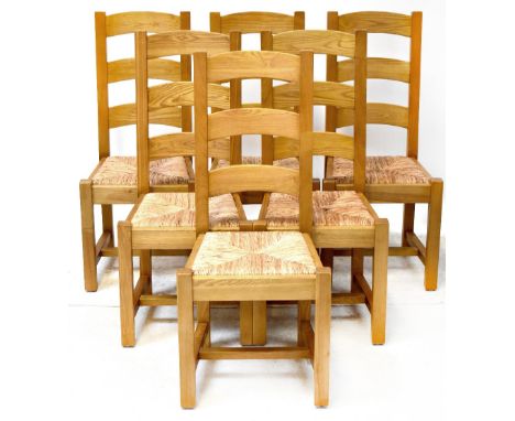 A set of six contemporary country-style ladder back chairs with rush seats (6).