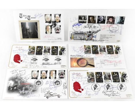 TV AND FILM, CLASSIC HORROR; three first day covers bearing multiple signatures including Christopher Lee, Barbara Shelley, J