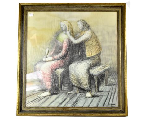 HENRY MOORE (British, 1898-1986); colour lithograph, 'Woman Having Her Hair Combed', dated 1949, 57 x 55cm, framed and glazed