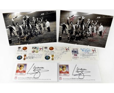 FOOTBALL, LIVERPOOL FOOTBALL CLUB; two black and white photographs of members of the European Cup winning team, bearing vario