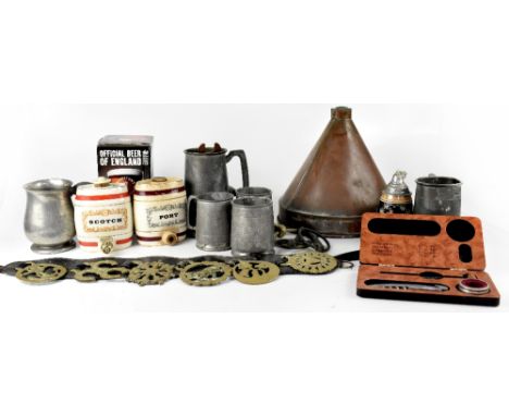 A small collection of breweriana to include a boxed Marstons Official Beer of England commemorative glass, a small stoneware 
