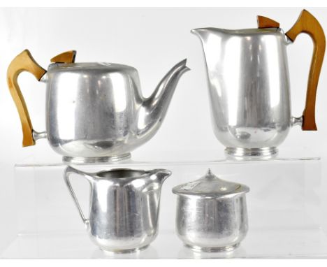 A retro Picquot ware four-piece tea service comprising teapot, hot water jug, covered sugar bowl and milk jug (4).