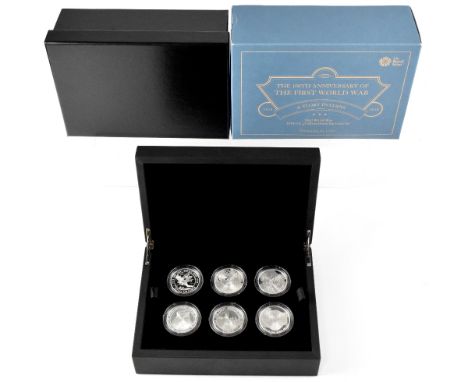 A Royal Mint 'The 100th Anniversary of the First World War, A Story in Coins 1918-2018', £5 silver proof six-coin set, limite