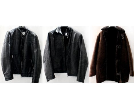 A gentlemen's Nurseys brown sheepskin three-quarter length jacket, turn-back sheepskin collar with two curving patch side poc