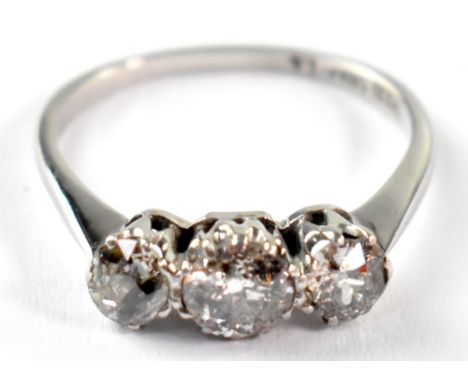 An 18ct white gold trilogy diamond ring, central stone approx 0.5ct, size L, approx 2.2g.