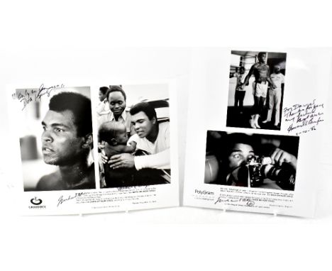BOXING, MUHAMMAD ALI; two black and white promotional photographs bearing the signature of the star, one with two further sig