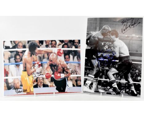 BOXING, MARVELOUS MARVIN HAGLER; a black and white photograph and a colour photograph bearing the signature of the star, both