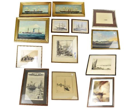 A quantity of prints and signed prints, after Lionel Barrymore; two signed etchings, 'Quiet Waters', 'Little Boatyard Venice'