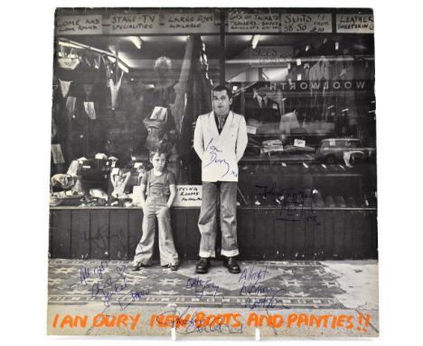 ROCK AND POP, IAN DURY AND THE BLOCKHEADS; Ian Dury 'New Boots and Panties!!', a record bearing various signatures to the cov