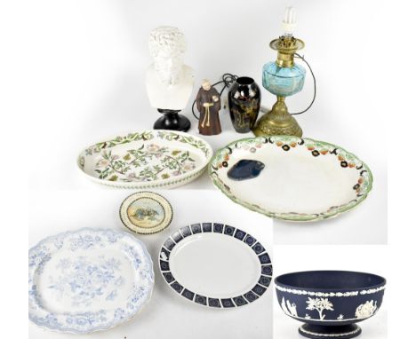 A mixed group of various ceramics to include a Portmeirion oval serving bowl, a 19th century oval platter, a small Shelley Sh