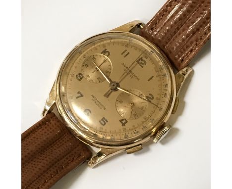 18CT GOLD CHRONOGRAPH MENS WATCH WITH LEATHER STRAP