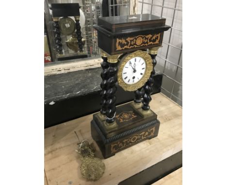 ANTIQUE PORTICO CLOCK W/O WITH KEY &amp; PENDULUM