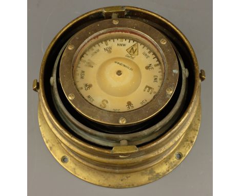 20th century brass Ship's Binnacle, gimbal set with a Sestrel compass No. B4/27992L61, D24cm   Condition Report   Click here 