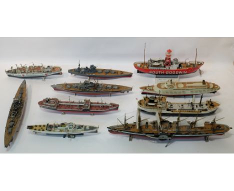 Collection of kit built scale models of various vessels including Trinity Lightship, Welding Vessel, Battleships etc (9)   Co