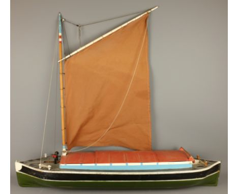 Wooden scale model of a Norfolk Wherry, gaff rigged, with Radio Control provision, L92cm, H82cm    Condition Report   Click h