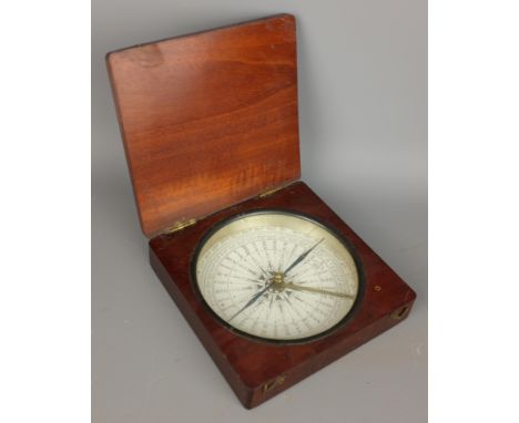 20th century mahogany cased travelling Compass with white paper dial, blued steel pointer marked N & S, W10cm, Provenance: Jo