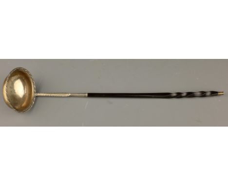 Georgian Toddy Ladle, London hall marked silver bowl with twisted baleen  handle, engraved with initials GRM, L35cm. Provenan