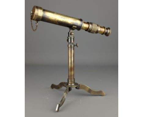 Decorative brass Desk Telescope marked Ottway & Co. Ealing, London, on adjustable tripod stand, H24cm   Condition Report   Cl