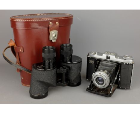 Pair of Bausch & Lomb 6x30 binoculars, marked with arrow and CB1741,  Ser. 266509, L13cm in Kershaw leather case & a Zeiss Ik