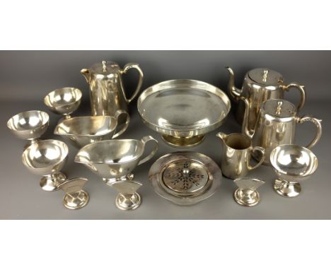 Collection of Wilson Line silver plated tableware including tea service, pedestal dishes, menu holders, sauceboats etc, (15) 