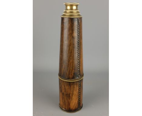 Decorative brass & leather three draw Telescope, marked Broadhurst Clarkson & Co.London 1942, L85cm    Condition Report   Cli