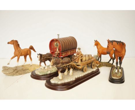Leonardo collection Horse &amp; Carriage A/F &amp; 1 other Leonardo figure together with 3 other resin figures 