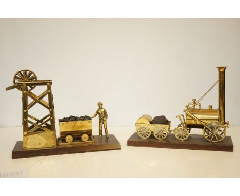 2 Brass coal mining figures 