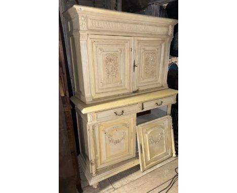 An 18th century French painted buffet with two cupboards over two drawers and a further two cupboards underneath, will requir