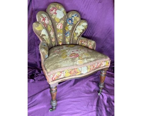 Early 19th century original tapestry salon chair on turned rosewood legs with original casters, 74cm (h) x 50cm (w) x 55cm (d