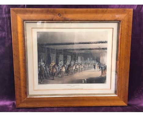 Framed and glazed hand painted engraving of the Horse Armory Tower, 37cm (h) x 43cm (w)  / All lots are located at The Barn, 