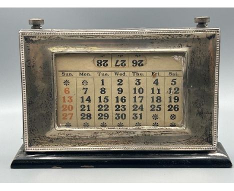 Vintage hallmarked silver framed month calendar. Measures 19 x 13cm  / All lots are located at The Barn, Hampstead Farm, Nr H