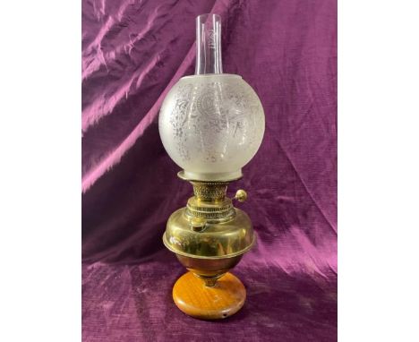 Oil lamp, frosted glass shade, 50cm (h)  / All lots are located at The Barn, Hampstead Farm, Nr Henley on Thames, Oxfordshire