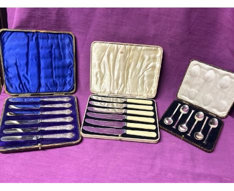 Three sets of vintage cutlary inc. butter knives and teaspoons.  / All lots are located at The Barn, Hampstead Farm, Nr Henle