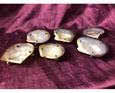 Six mother of pearl, oyster caviar dishes, largest 9cm (w)  / All lots are located at The Barn, Hampstead Farm, Nr Henley on 