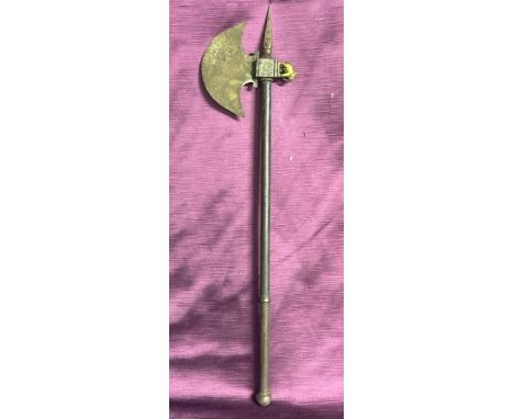 Indo Persian axe with concealed blade handle and brass elephant decoration, 56cm long   / All lots are located at The Barn, H