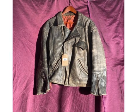 Vintage brown leather jacket with zipped cuffs, two front packets and breast pocket  / All lots are located at The Barn, Hamp
