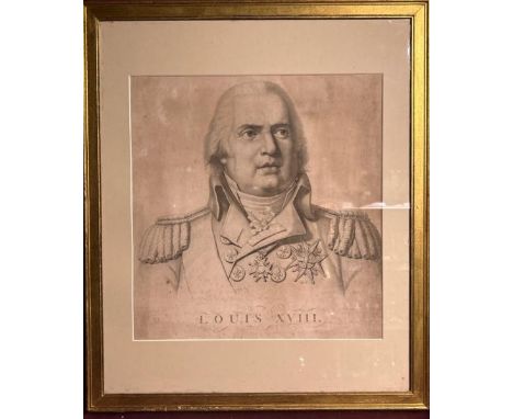A framed black and white lithograph portrait of King Louis XVII, by Chappionnier circa 1830. Measures 55.5 x 65.5cm  / All lo