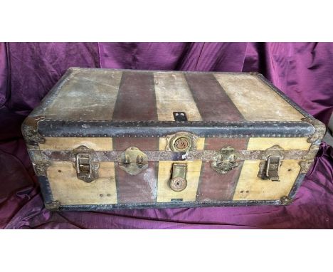 Late 19th century steamer trunk with original interior and tray, by The Victor British Manufacturer, 34cm (h) x 86cm (w) x 50