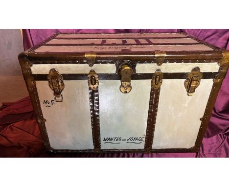 Early 20th century travel trunk of fine quality with original interior, by Old Hickory Trunks, sign written Captain James J. 