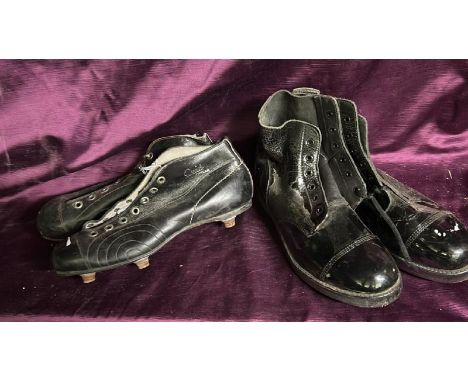 Two pairs of vintage boots inc. sports and military.  / All lots are located at The Barn, Hampstead Farm, Nr Henley on Thames