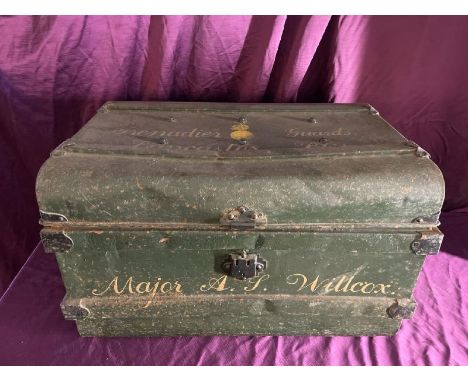 A 19th century travel trunk, Major A.J Wilcox, service number 47110, Grenadier Guards, Lancaster Barracks, 40cm (h) x 66.5cm 