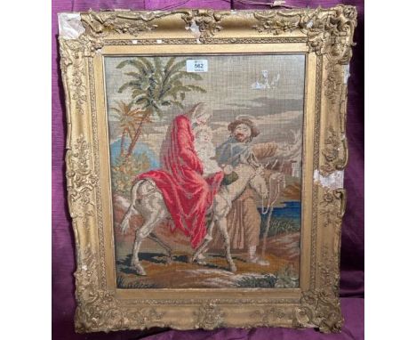 A Victorian tapestry in gilt frame, frame in need of restoration, 60cm (h) x 51cm (w)  / All lots are located at The Barn, Ha