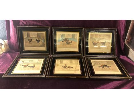 Set of six lithograph prints depicting cock fighting scenes, C.R. Stock, drawn and engraved, 33.5cm (w) x 30.5cm (h)  / All l