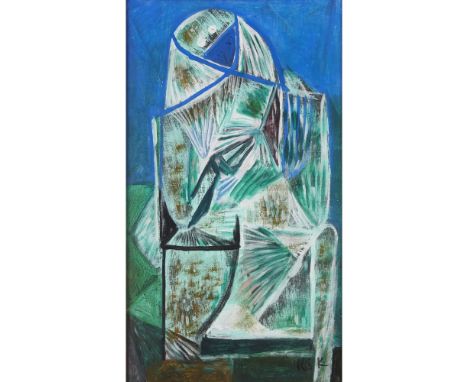 KRISHNA SHAMRAO KULKARNI (INDIAN 1916-1994)  SEATED WOMAN   Signed with initials, oil on canvas  54cm x 30cm (21.25in x 11.75
