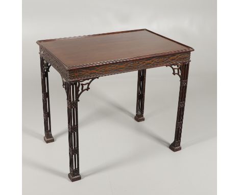 in the Chinese Chippendale style, with fret carved and pierced floral and geometric decoration, height 73cm, width 81cm, dept