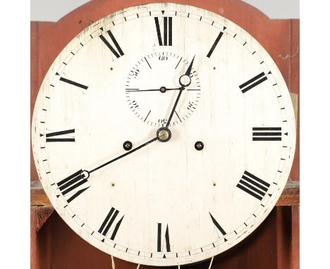 the 11 3/4" silvered dial with subsidiary seconds dial, on a brass eight day movement striking to a gong, the case with arche