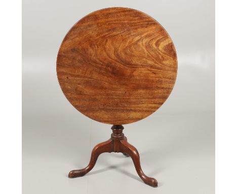 the solid circular tilt top on birdcage action, turned column and tripod base with pad feet, height 72cm, diameter 76cm. *Con