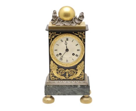 the 3 1/2" silvered dial signed Duval a Paris, on a brass eight day movement striking half hourly to a bell, the case with gi