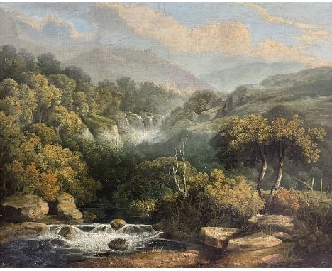 Circle of Julius Caesar Ibbetson (British 1759-1817): Lakeland Waterfall, oil on canvas unsigned 34cm x 42cmCondition Report: