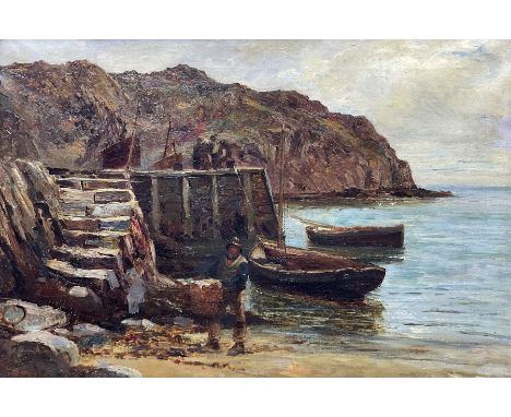 Edwin John Ellis (British 1841-1895): Unloading the Catch by the Quayside, oil on canvas signed 49cm x 74cmCondition Report:O